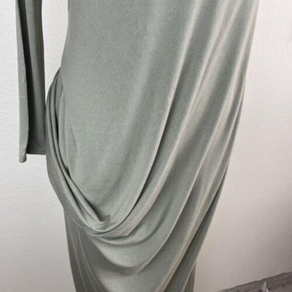 Free People Beach Long Sleeve Draped Side Open Leg Olive Green MIDI Dress Small  - Picture 4 of 9